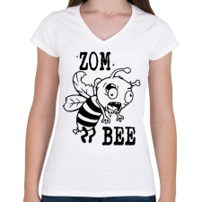 PRINTFASHION Zombeee - Női V-nyakú póló - Fehér női póló