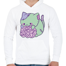 PRINTFASHION Zombi macska - Férfi kapucnis pulóver - Fehér férfi pulóver, kardigán