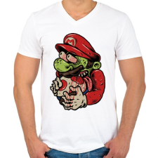 PRINTFASHION Zombi Mario - Férfi V-nyakú póló - Fehér férfi póló