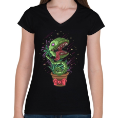 PRINTFASHION Zombi növény - Női V-nyakú póló - Fekete