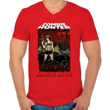 PRINTFASHION Zombi vadász - Férfi V-nyakú póló - Piros férfi póló