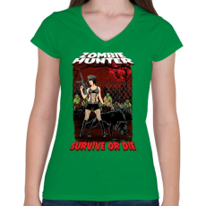 PRINTFASHION Zombi vadász - Női V-nyakú póló - Zöld
