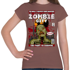 PRINTFASHION Zombi város - Női póló - Mogyoróbarna