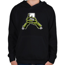 PRINTFASHION Zombie és a telefon - Gyerek kapucnis pulóver - Fekete gyerek pulóver, kardigán