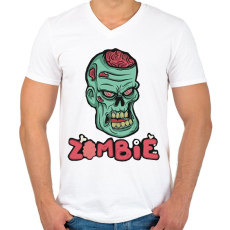 PRINTFASHION Zombie - Férfi V-nyakú póló - Fehér