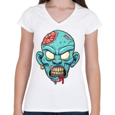 PRINTFASHION Zombie from the hood - Női V-nyakú póló - Fehér