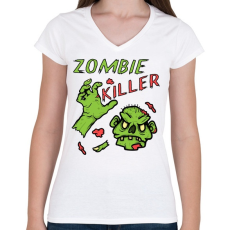 PRINTFASHION Zombie Killer - Női V-nyakú póló - Fehér