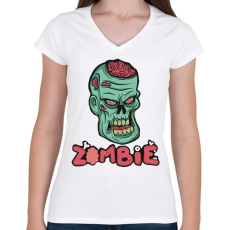 PRINTFASHION Zombie - Női V-nyakú póló - Fehér