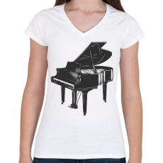 PRINTFASHION Zongora - Női V-nyakú póló - Fehér