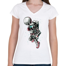 PRINTFASHION Zsákoló asztronauta - Női V-nyakú póló - Fehér női póló