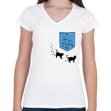 PRINTFASHION Zseb akvárium - Női V-nyakú póló - Fehér