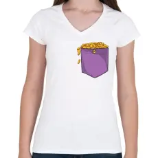 PRINTFASHION ZSEB-Aranyérmék - Női V-nyakú póló - Fehér