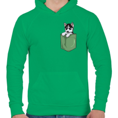 PRINTFASHION ZSEB-Husky - Férfi kapucnis pulóver - Zöld