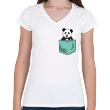 PRINTFASHION ZSEB-Panda - Női V-nyakú póló - Fehér női póló