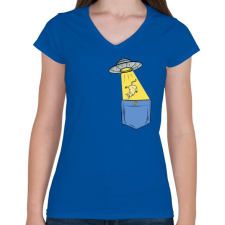 PRINTFASHION ZSEB-UFO - Női V-nyakú póló - Királykék női póló