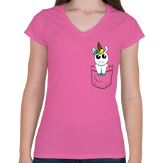 PRINTFASHION Zseb unikornis - Női V-nyakú póló - Rózsaszín