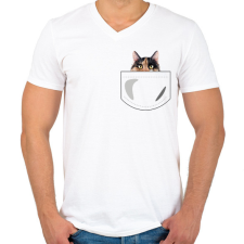 PRINTFASHION Zsebes macska - Férfi V-nyakú póló - Fehér férfi póló