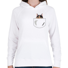 PRINTFASHION Zsebes macska - Női kapucnis pulóver - Fehér női pulóver, kardigán