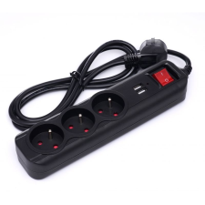 Pro-Tech Hosszabbítókábel USB-vel 1,5m 3x dugalj 2x USB port hosszabbító, elosztó