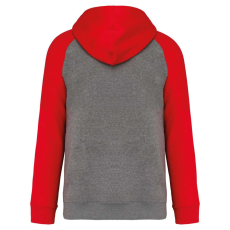 PROACT PA369 kétszínű raglán ujjú kapucnis pulóver Proact, Grey Heather/Sporty Red-3XL