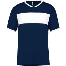 PROACT PA4000 rövid ujjú V-nyakú férfi sportpóló, kontrasztos betéttel Proact, Sporty Navy/White-M