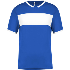PROACT PA4001 rövid ujjú V-nyakú gyerek sportpóló, kontrasztos betéttel Proact, Sporty Royal Blue/White-10/12