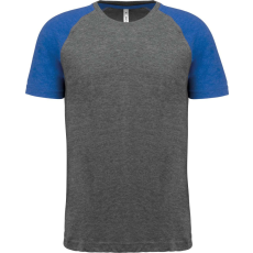 PROACT PA4010 kétszínű raglános rövid ujjú unisex sportpóló Proact, Grey Heather/Sporty Royal Blue Heather-XL