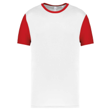 PROACT PA4023 kétszínű rövid ujjú környakas unisex sportpóló Proact, White/Sporty Red-M férfi póló