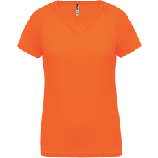 PROACT PA477 Női rövid ujjú V-nyakú sportpóló Proact, Fluorescent Orange-XS