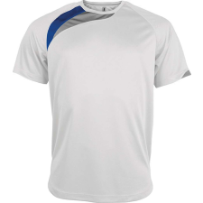 PROACT unisex rövid ujjú kereknyakú sportpóló színes panelekkel PA436, White/Sporty Royal Blue/Storm Grey-XL férfi póló