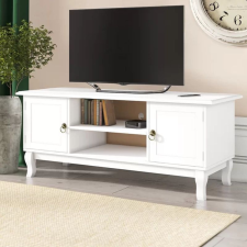 PROCART TV-szekrény 120x40x50 cm, polcok, 2 tárolószekrény, fenyőfa lábak, MDF, fehér bútor