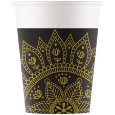 Procos Mandala fekete-arany papírpohár 8db-os szett 200ml party kellék
