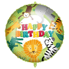 Procos Szülinapi fólia lufi – „Happy Birthday” felirattal, dzsungel állatos mintával 46cm party kellék