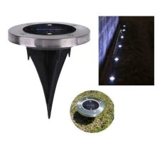 Progarden DX9-300050 talajba süllyeszthető inox szolár lámpa, nemesacél napelemes kerti LED lámpa 12 cm, alkonyat szenzorral kültéri világítás