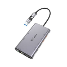Promate USB-C 9in1 HUB szürke (PRIMEHUB-MST) (PRIMEHUB-MST) hub és switch