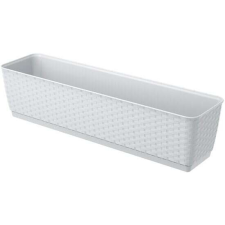 PROSPERPLAST Dekoratív jardiniera, Prosperplast, imitatie ratan, alba, 59x15,4x14,2 cm kerti tárolás