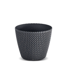 PROSPERPLAST Splofy ECO Wood Kötött Mintás Virágcserép Antracit 13 cm, 5db-os csomag kerti tárolás