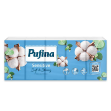 PUFINA Papír zsebkendő, 3 rétegű, 10x10 db, PUFINA  Sensitive higiéniai papíráru