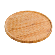 Pufo bambuszfából készült kerek tányér ételek, előételek, édességek, pizza tálalásához, 30 cm, barna konyhai eszköz