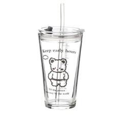 Pufo Bear átlátszó üvegbögre kávéhoz fedővel, 450 ml bögrék, csészék