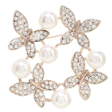 Pufo Elegáns női bross pillangók formájában, fehér gyöngyökkel, Shine Butterflies, arany bross