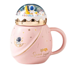 Pufo Travel the Space csésze kerámia teáskanna fedéllel és teáskanállal, 500 ml, rózsaszín vízforraló és teáskanna