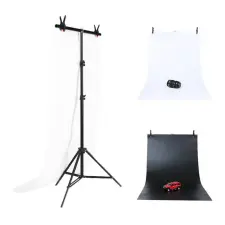 PULUZ DCA0976 Stúdió szett / állvány fényképes hátterek rögzítéséhez 70x200cm + fényképes hátterek 2 db háttérkarton