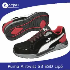 Puma Airtwist Blk Red low S3S ESD FO HRO SR munkavédelmi cipő
