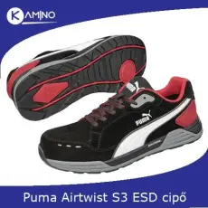 Puma Airtwist Blk Red low S3S ESD FO HRO SR munkavédelmi cipő