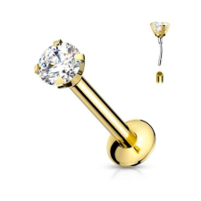 Push-in labret (arany színű, 3mm crystal kővel) testékszer