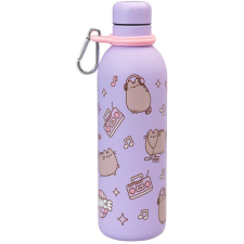 Pusheen cicás kulacs, fém, 500ml, Moments, lila kulacs, kulacstartó