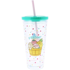 Pusheen cicás pohár szívószállal, 650 ml, Pusheen Fruits party kellék