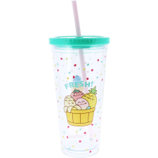  Pusheen cicás pohár szívószállal, 650 ml, Pusheen Fruits üdítős pohár