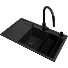 Pyramis Camea gránit mosogató csappal 79x50 cm fekete 070168502BE mosogatótálca